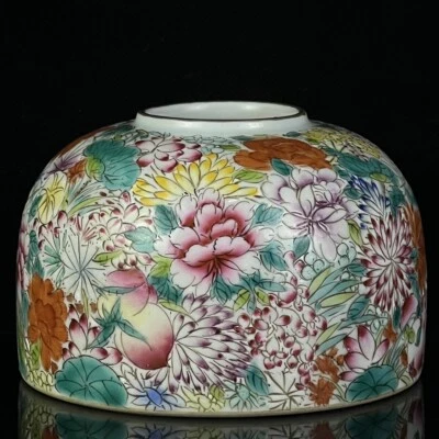 5"" China antigua Qing Yongzheng pastel cien flores no aterrizar pluma lavado Foto 1 de 4