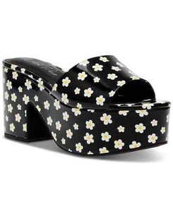 Wild Pair Women's Black Floral Print Melborne Platform Sandals - 11 - Black - Picture 1 of 5