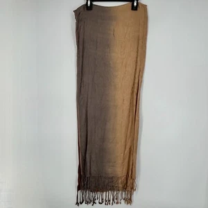 Rachele Womens Rectangular Fringe Scarf Tan Brown Gray Ombre Floral Embossing - Picture 1 of 7