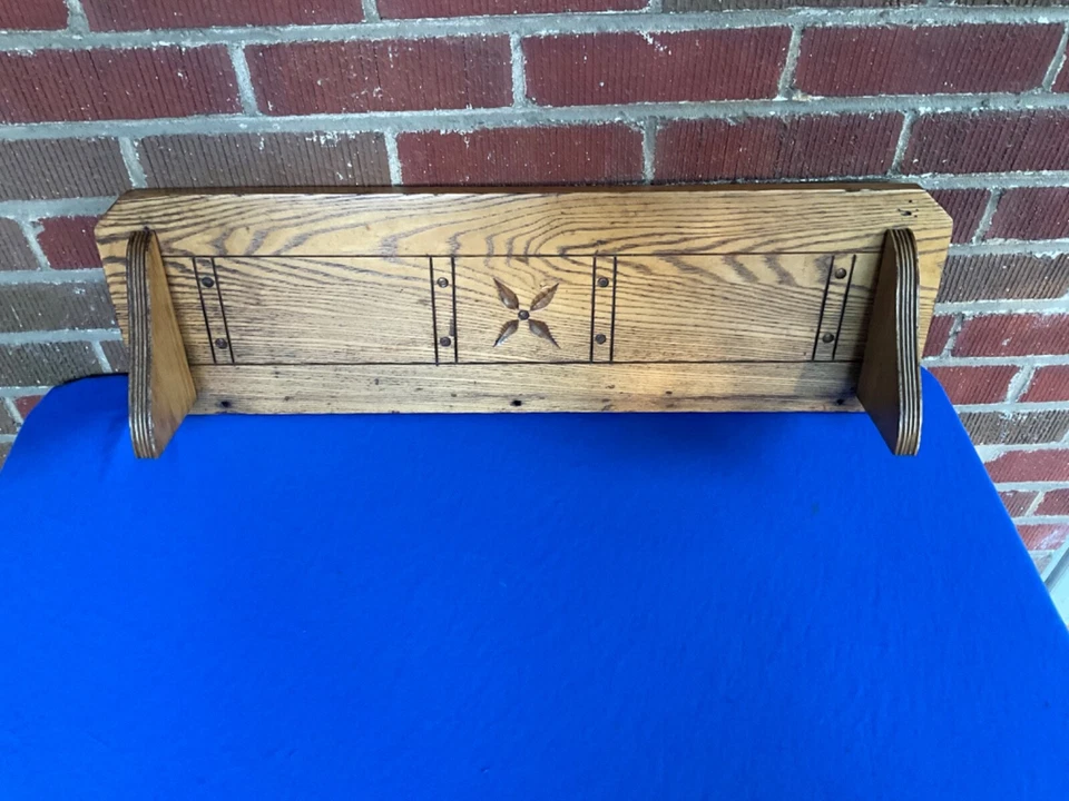 Antique Chestnut Crown Pediment Backsplash Shelf - Image 1 of 4