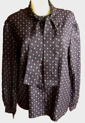 Blusa grande estilo vintage RUSS para mujer azul marino estampado cachemir manga larga pajarita  Foto 1 de 4