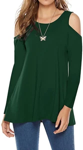 LIOFOER Women's Casual Cold Shoulder Tunic Tops Loose Blouse Long Sleeve Shirts - Picture 1 of 6