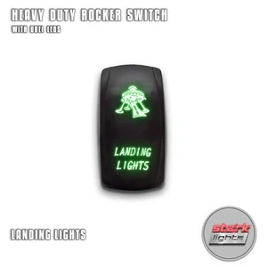 GREEN Laser Etched LED Rocker Switch Dual Light 20A 12V ON OFF - LANDING LIGHTS - Picture 1 of 6