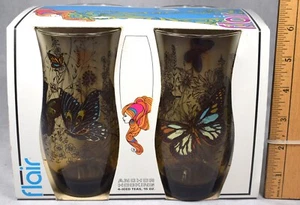 4 Vintage Anchor Hocking Flair 15oz Butterfly Iced Tea Glasses MIP New Old Stock - Picture 1 of 6