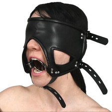 Abschließbare Augenmaske mit O-Ring aus Kunstleder* Bondage Mundknebel Geschirr