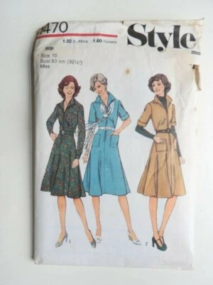 Style 1470 vintage sewing pattern Dress w/ Collar size 10  Cut but Complete 1976 - Image 1 of 2