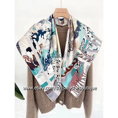 Sallys Boutique 18 Momme Sarga Seda Envolvente Bufanda Perros Estampado Doble Cara Mantón 35" Foto 1 de 4