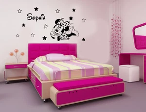  DISNEY MINNIE MOUSE PERSONALISED WALL ART STICKERS NAME+12 STAR Size 140x70cm - Picture 1 of 3