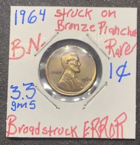 1964 1c Lincoln Cents Struck On Bronze Rare Broadstruck Error ๐ฅ - Picture 1 of 8