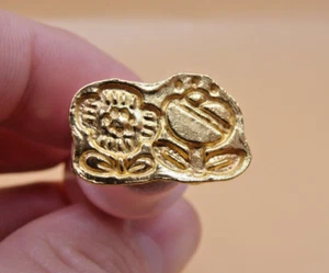 Moderner goldfarbener Metall & Holz zwei süße Blumen Form Siegelwachs Stempel Siegel - Bild 1 von 4