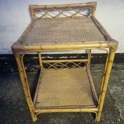 Vintage Bamboo Side Table Rattan Two Tier Tiki Boho Retro 1970s Furniture  - image 1 of 4