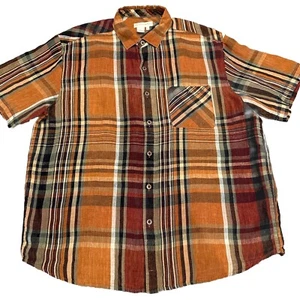 The Territory Ahead kariertes 100% Leinen Herbst Camp Hemd XL braun orange burgund - Bild 1 von 9