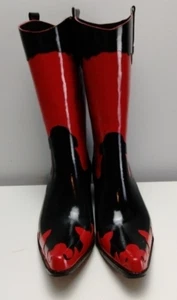 Stivali da pioggia Corkys stile western rosso nero vernice pull-on cowboy taglia 7 - Foto 1 di 8