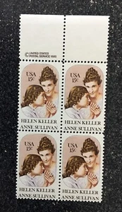 1980US #1824 15c Helen Keller & Anne Sullivan - Copyright Block of 4 - Picture 1 of 1