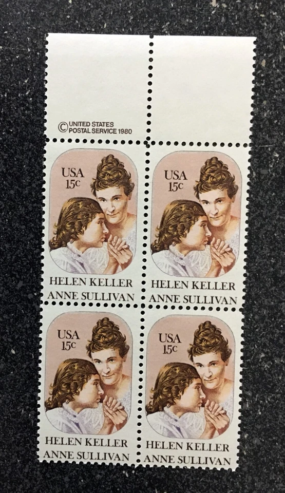 1980US #1824 15c Helen Keller & Anne Sullivan - Copyright Block of 4 - Image 1 of 1