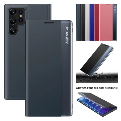 For Samsung S25 S24 S23 FE S22 S21 Shockproof Window View PU Leather Stand Case - Image 1 of 4