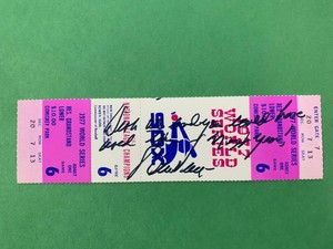 Bill Veeck signed phantom 1977 World Series ticket with comment "Wish we and..