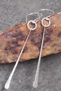 Handmade Hammered 925 Sterling Silver Earrings Unique Gift - Picture 1 of 7