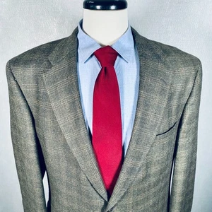 Tommy Hilfiger Blazer Mens 42L Green Wool Windowpane Sport Coat Union Jacket - Picture 1 of 14