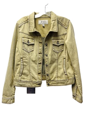 Chaqueta Bomber Ryan Michael M Beige Denim Envejecido Bolsillos Años 90 Camionero Grunge Foto 1 de 4