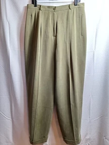 CHAUS 100% Silk Trouser Dress Pant Sz 16 Green Lined Career Casual Quiet Luxury - Picture 1 of 8