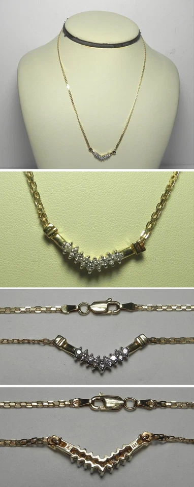 V571 Estate Solid 14K Yellow Gold 1/4ct Diamond Chevron In-line Necklace. 17.25" - Image 1 of 1