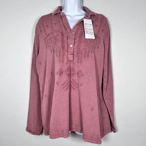 Kyla Seo Womens Boho Embroidered Tunic Top Size Cotton Gauze Lightweight Pink - Picture 1 of 13