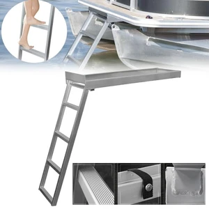 US Aluminum Boat Undermount Pontoon Boat Ladder 4 Steps with Nonslip Marine ×1 - Picture 1 of 7