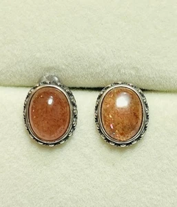 Vintage Stil 925 Sterling Silber 5 ctw Sonnenstein goldene Erdbeere Ohrstecker - Bild 1 von 10