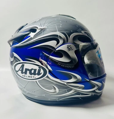 Vtg 2005 Arai Vector Web Blue Tribal Full Face Helmet/Clear Visor/Size Large  - Image 1 of 4
