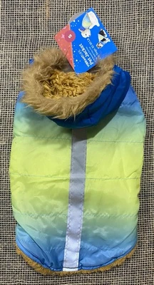 Chaqueta con Capucha para Mascotas Talla Pequeña Vibrant Life NUEVA Azul Amarillo Ombré Forro Sherpa Foto 1 de 4