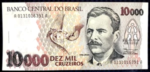 1991 BRAZIL - 10000 CRUZEIROS - P#233 - XF+/AUNC - AM1 - Picture 1 of 2
