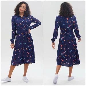 Sugarhill Brighton Belted Elspeth Shirt Dress UFO Space Print Navy Blue US6 UK10 - Picture 1 of 12
