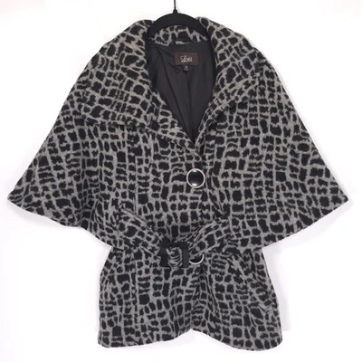 Abrigo Luii Anthropologie PEQUEÑO Mezcla de Lana Gris Negro Leopardo Mangas Drapeadas Foto 1 de 4