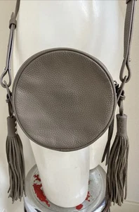 All Saints Kepi Round Leather Crossbody Bag W/Fringe Accents, Taupe, New? - Picture 1 of 6