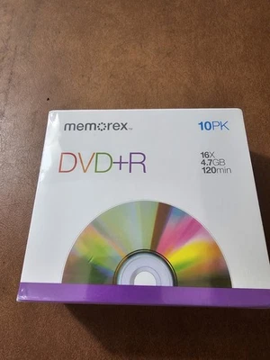 Memorex DVD+R Blank Discs 10 Pack 16x 4.7GB 120min New Sealed NOS - Image 1 of 2