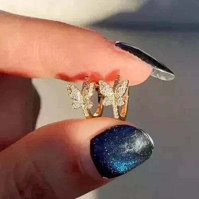 14K Yellow Gold Plated 1.50Ct Round Moissanite Women's Hoop Butterfly Earrings - Image 1 of 4