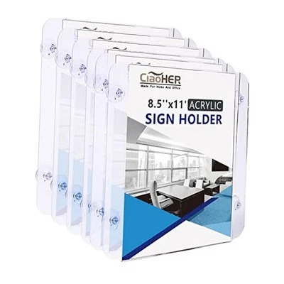  Acrylic Sign Holder 8.5 x 11, Clear Acrylic Frames Glass Window Wall Mount  - Image 1 of 4