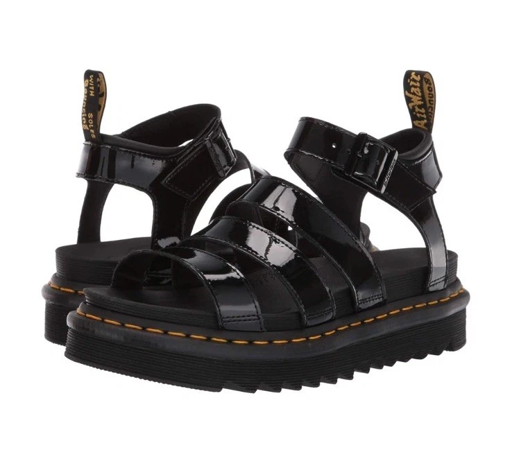 Dr. Martens Blaire Platform Sandals Size 7 Patent Black Leather