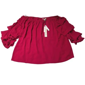 Catherine Malandrino Off Shoulder Ruffled Sleeve Top Cranberry Pink Plus Size 2X - Picture 1 of 8