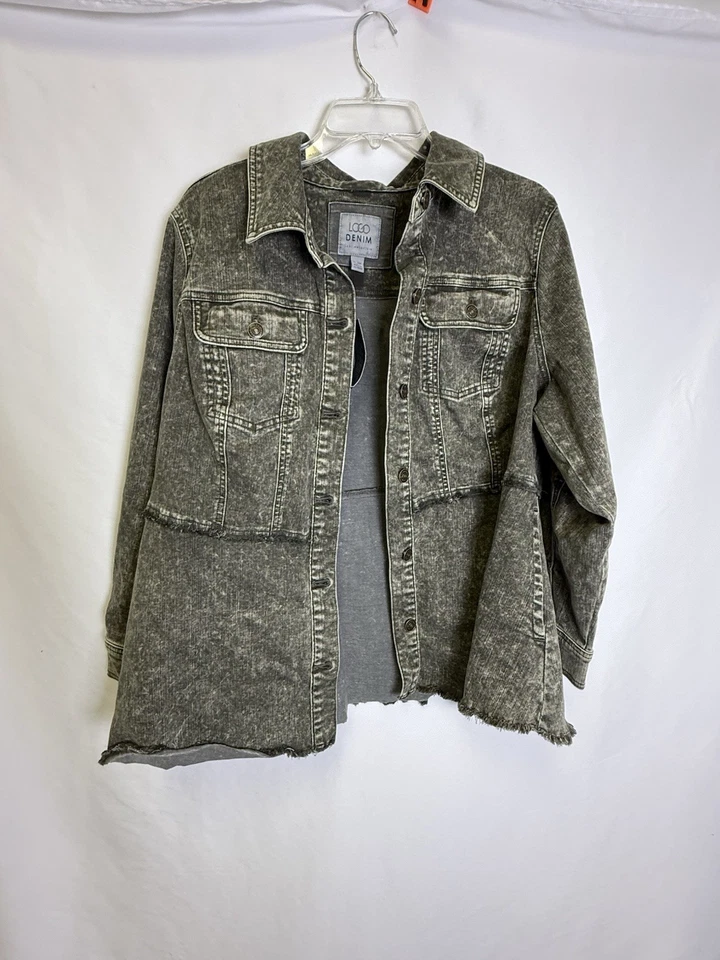 Chaqueta de mezclilla para mujer LOGO Lori Goldstein Desert Wash en tomillo nueva con etiquetas talla 1XP Foto 1 de 3