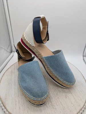 Tommy Hilfiger Mujer Oskana Teniente Azul Tela Alpargata Sandalias Talla 8M Foto 1 de 4