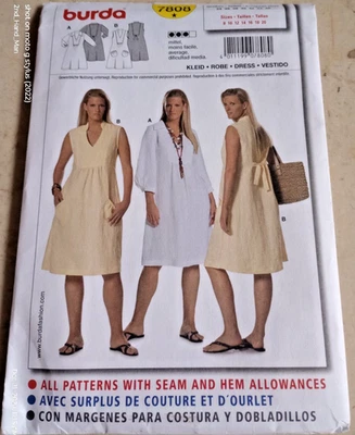 BURDA 7808 SZ 8-20 DRESS,ROBE CUT SEWING PATTERN - Image 1 of 2