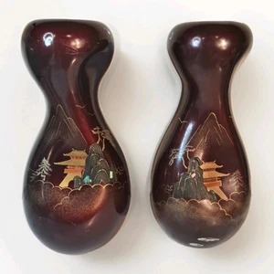 Cerámica retorcida japonesa de colección con arte pintado conjunto de 2 jarrones con acento LEER - Imagen 1 de 8