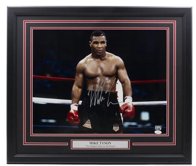 Mike Tyson Signed Framed 16x20 Boxing Stare Down Photo JSA - Image 1 of 3