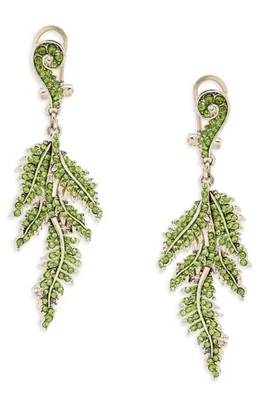 HEIDI DAUS "Le-Fern" Crystal Pavé Fern Leaf Drop Earrings - Pierced - NWT - Image 1 of 2