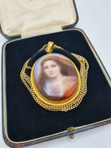 Lovely Antique Continental Portrait Pendant Necklace – 1900s Victorian Jewelry - Picture 1 of 6