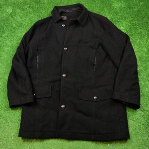 Bugatti Wool Coat Adult 52 Black Zip Up Overcoat Jacket Long Outdoors classic - Picture 1 of 18