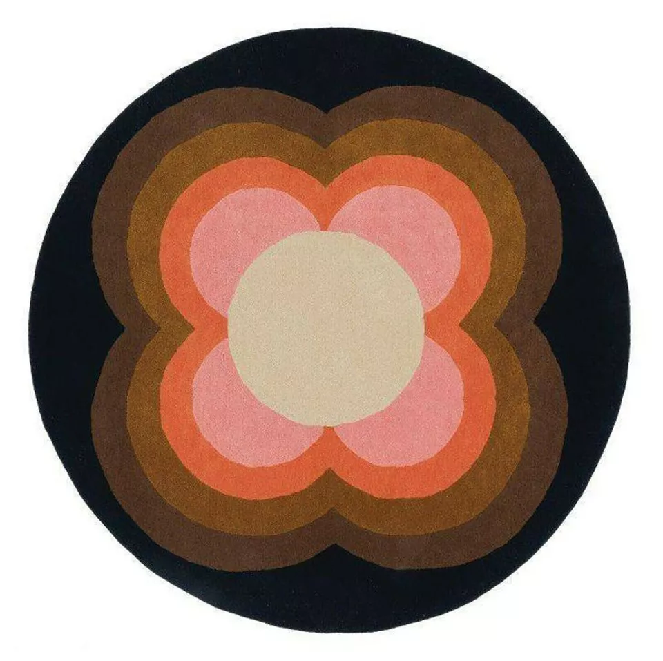 Hand Tufted Round Rug Brown Orange Black Multi Colored Under Table Round Rug - Image 1 of 4