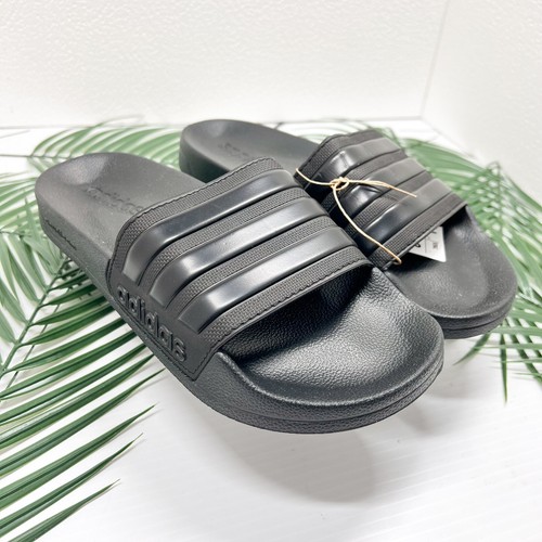 Sandali Adidas neri nuoto Adilette doccia slip on flat slide uomo taglia 8 nuovi con scatola